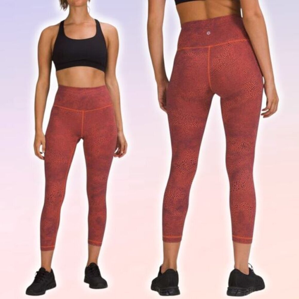 LULULEMON Wunder Train High-Rise Crop 23" Size 6 Crackle Glaze Vintage Orange